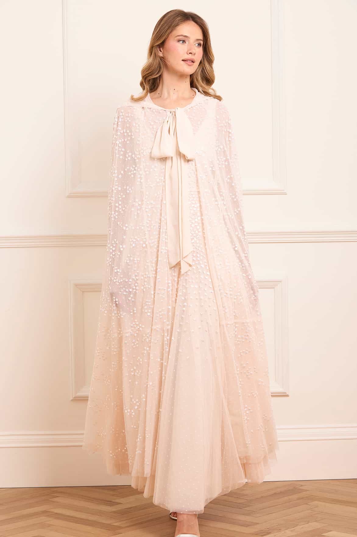Dappled Sequin Hooded Long Cape - Image 2