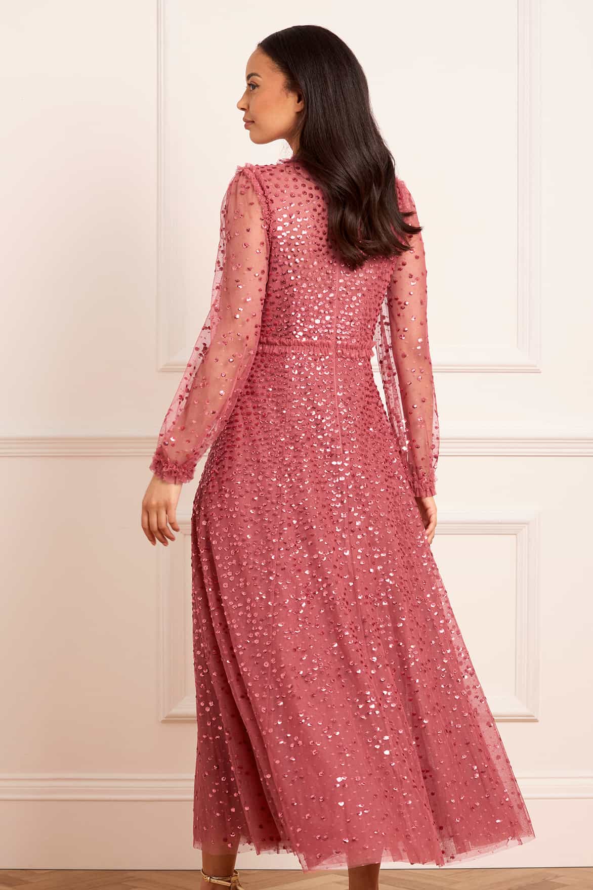 Dappled Sequin Long Sleeve Ankle Gown - Image 4