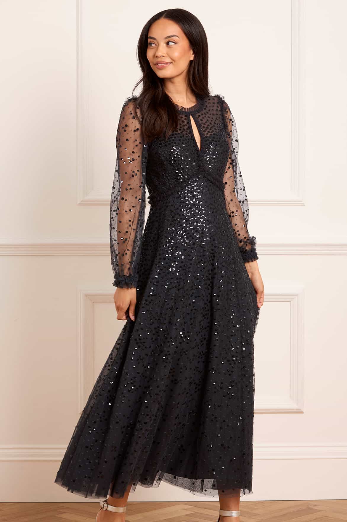 Dappled Sequin Long Sleeve Ankle Gown - Image 3