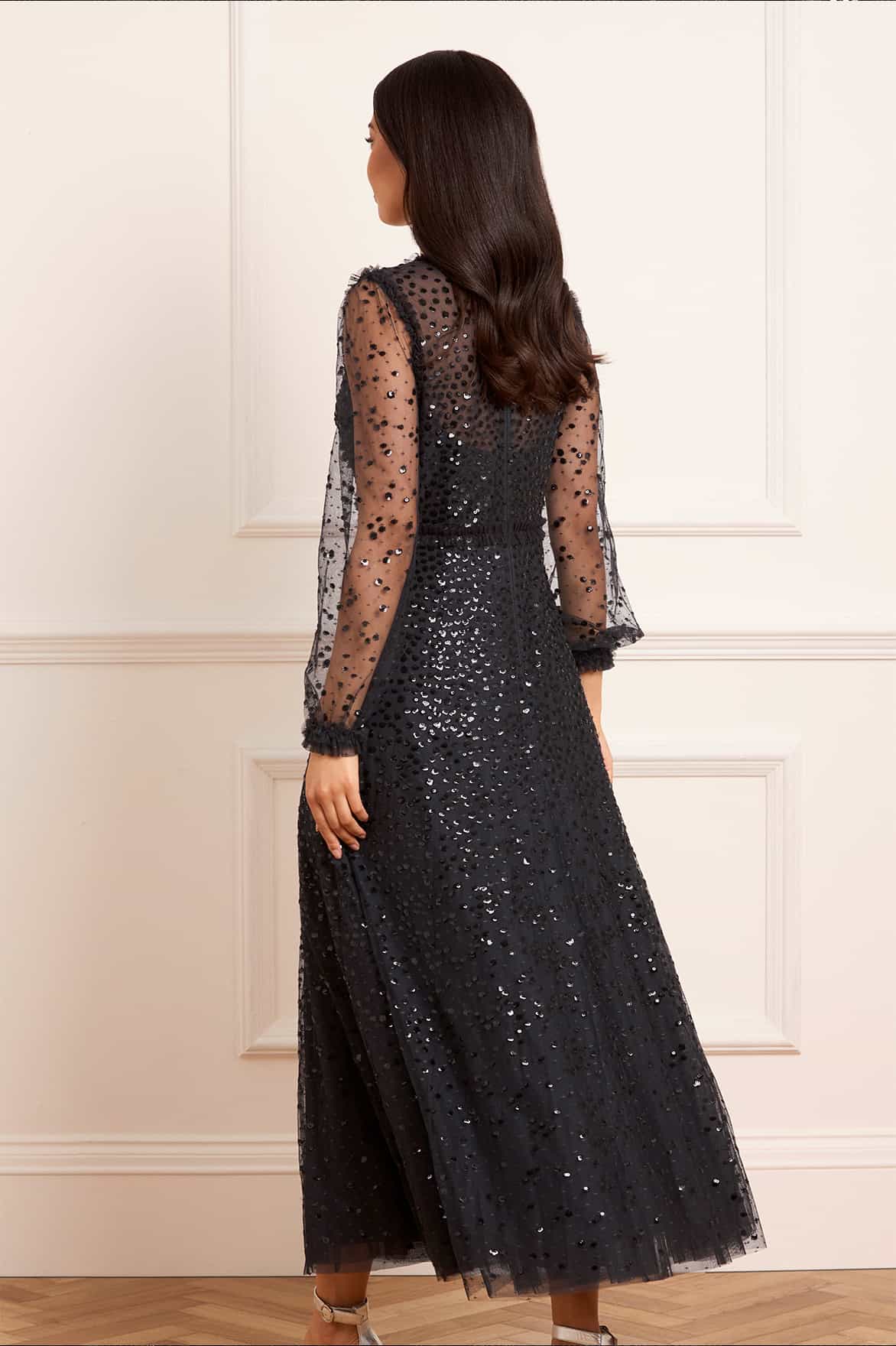 Dappled Sequin Long Sleeve Ankle Gown - Image 6