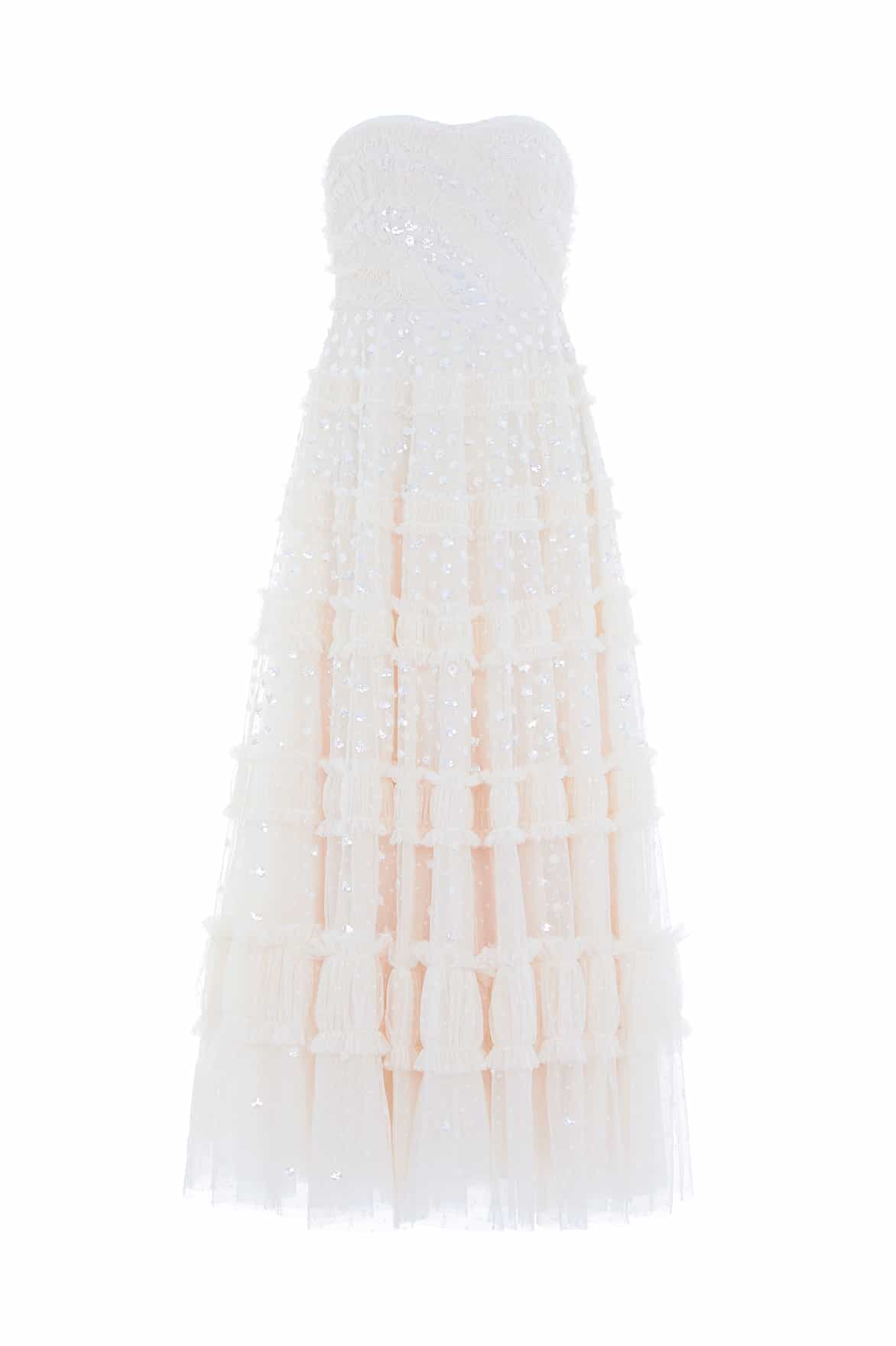 Dot Shimmer Tiered Strapless Ankle Gown - Image 3