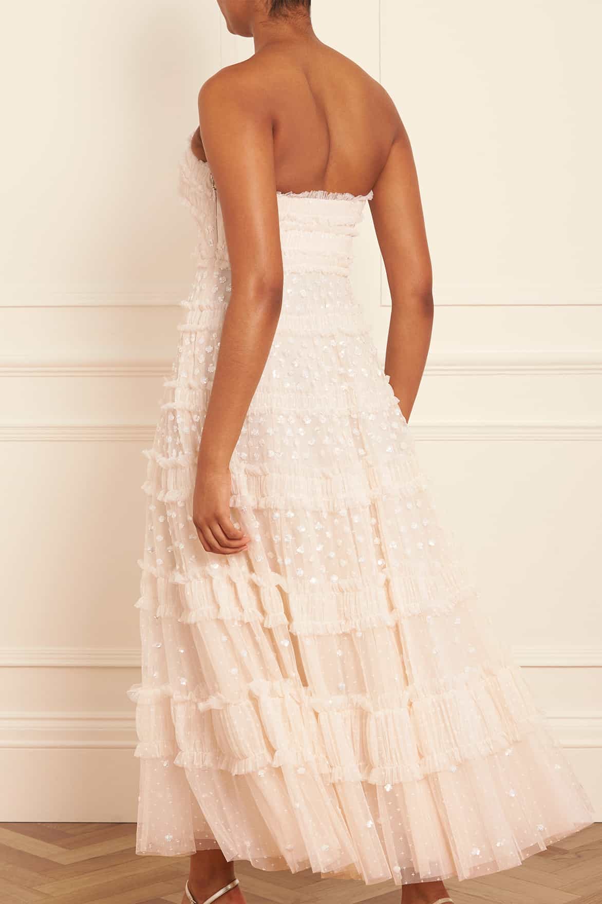 Dot Shimmer Tiered Strapless Ankle Gown - Image 6