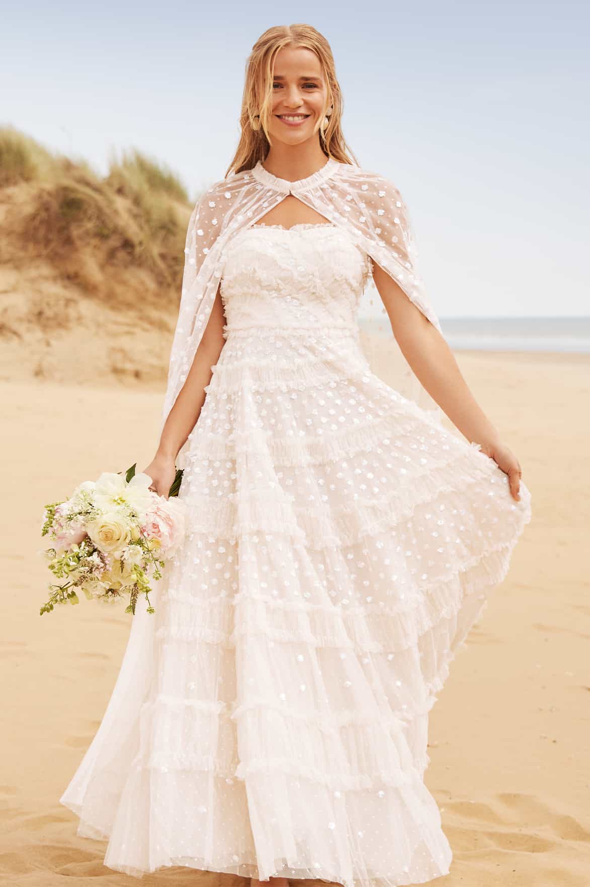 Dot Shimmer Tiered Strapless Ankle Gown - Image 7