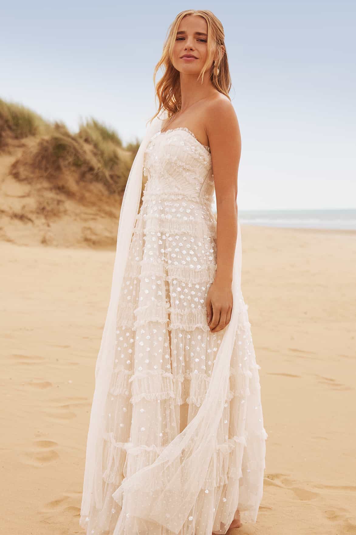 Dot Shimmer Tiered Strapless Ankle Gown - Image 8
