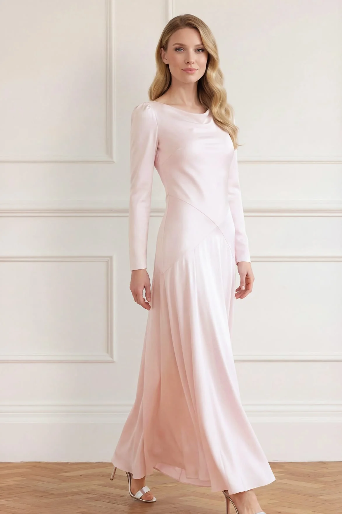 Evangeline Satin Cowl Neck Long Sleeve Gown - Image 3