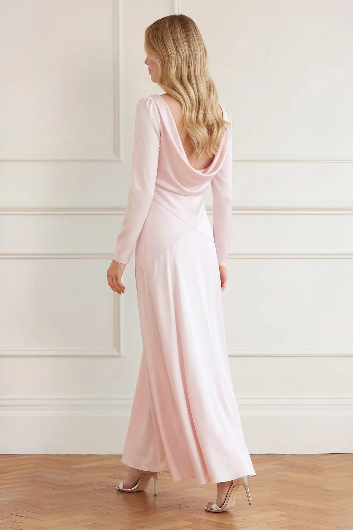Evangeline Satin Cowl Neck Long Sleeve Gown - Image 5