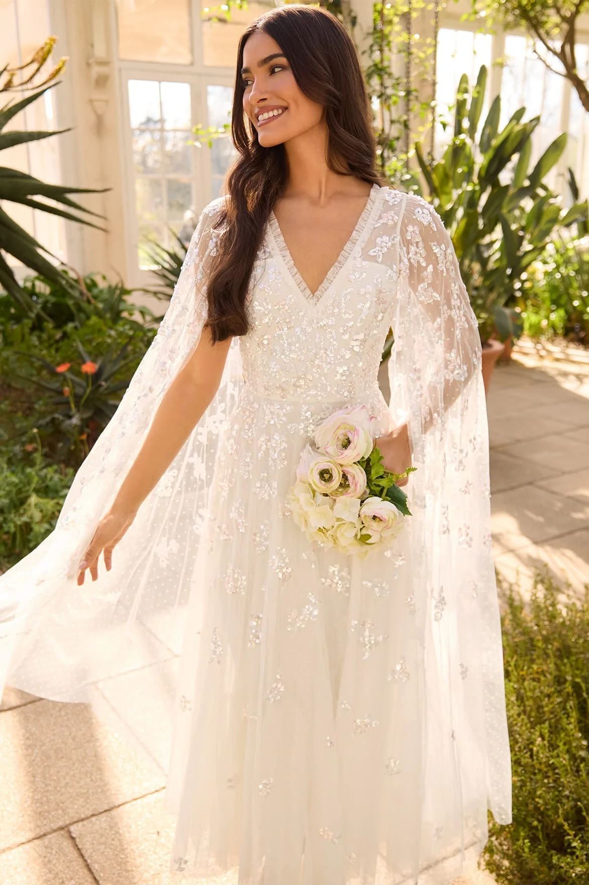 Freesia Shimmer Cape Sleeve Ankle Gown - Image 4