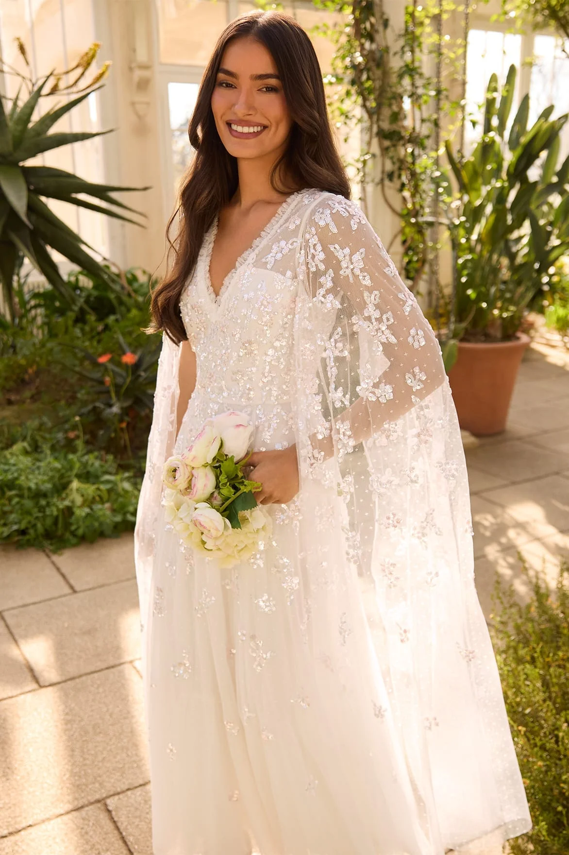 Freesia Shimmer Cape Sleeve Ankle Gown - Image 7