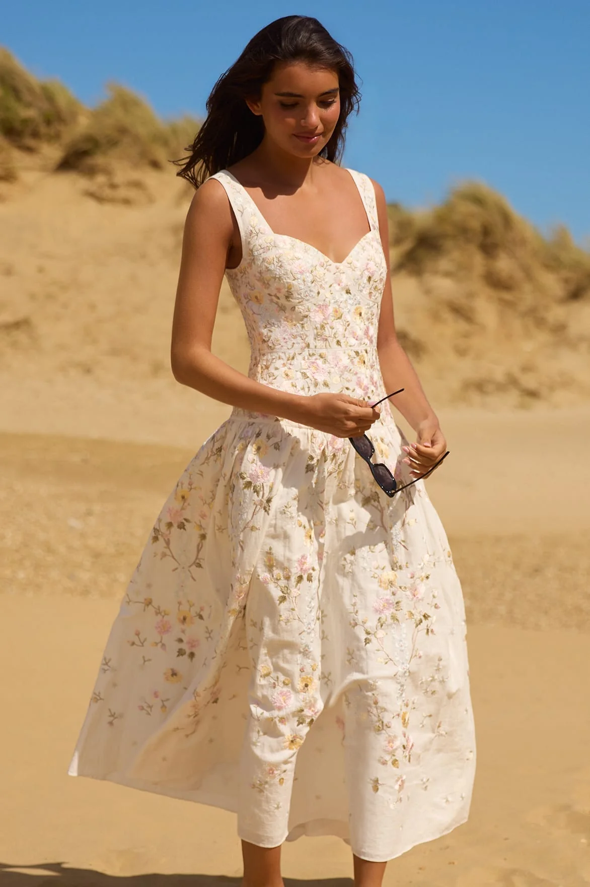 Garden Rose Linen Blend Sleeveless Ankle Gown