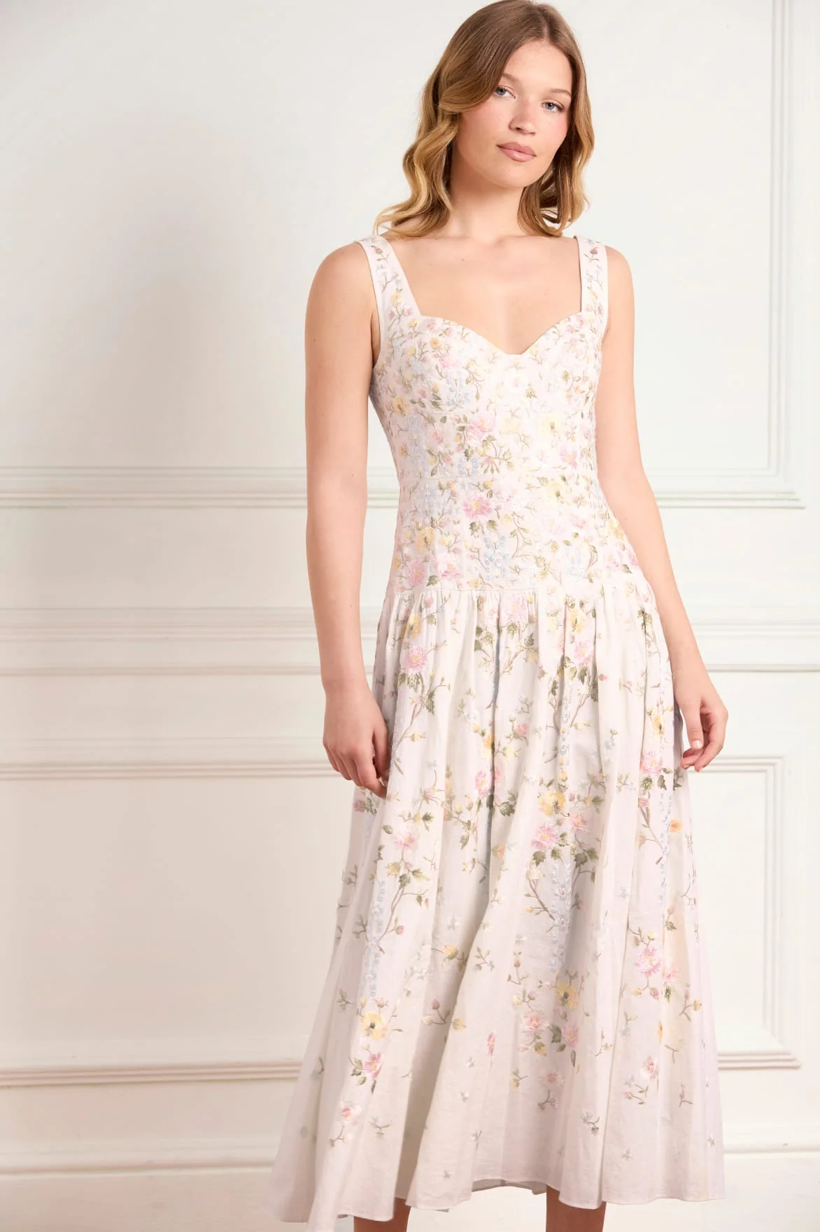 Garden Rose Linen Blend Sleeveless Ankle Gown - Image 2