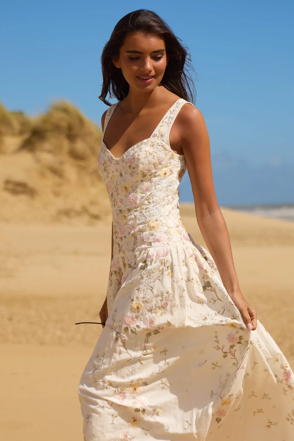 Garden Rose Linen Blend Sleeveless Ankle Gown - Image 6