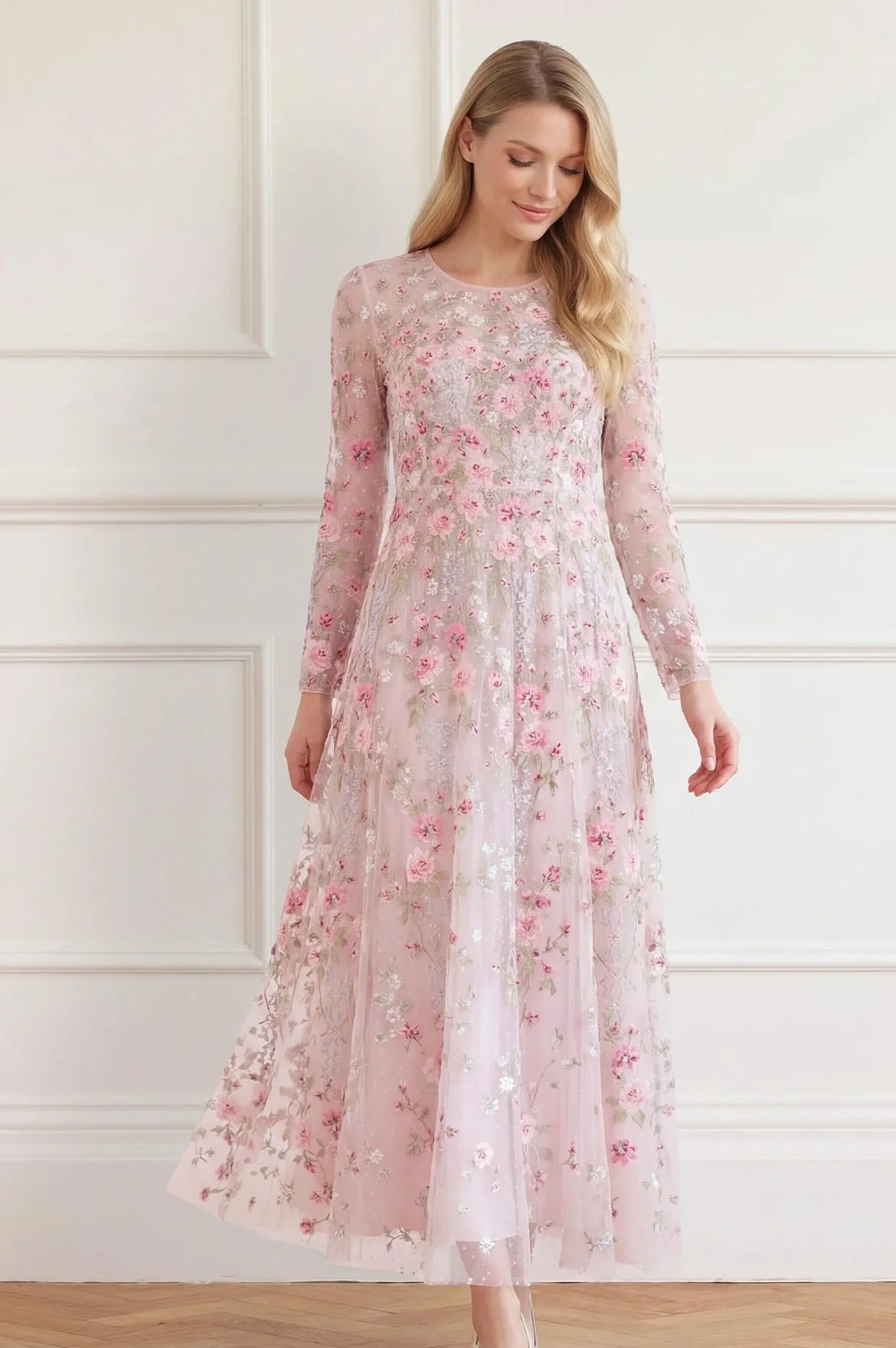 Garden Rose Long Sleeve Ankle Gown - Image 2