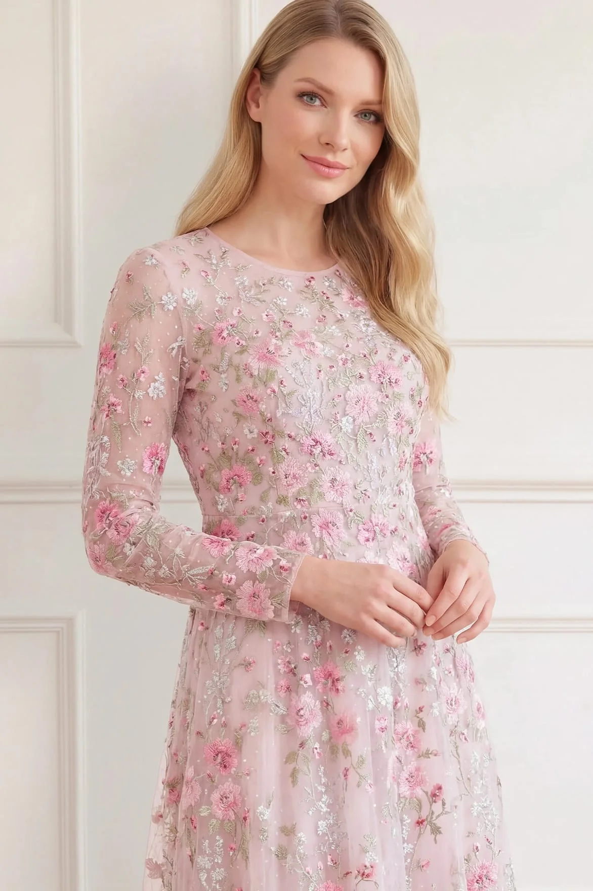 Garden Rose Long Sleeve Ankle Gown - Image 4