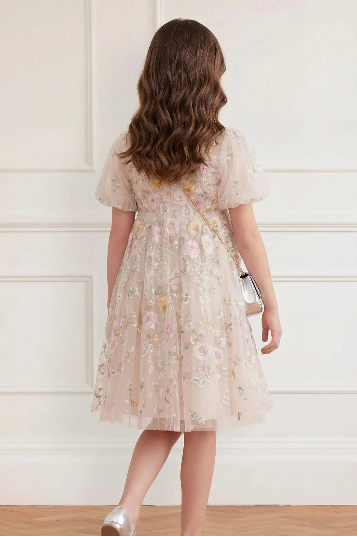Garden Rose Puff Sleeve Kids Dress - Image 4