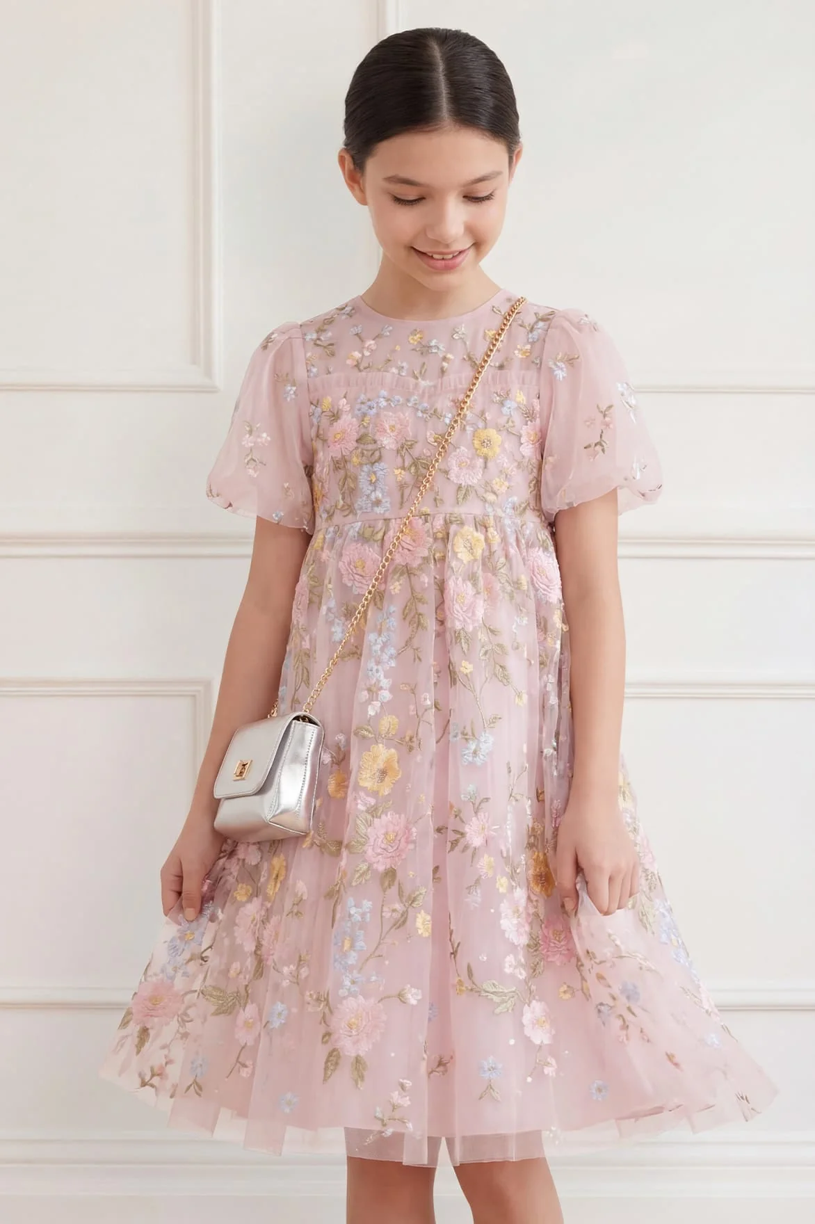 Garden Rose Puff Sleeve Kids Dress - Image 3