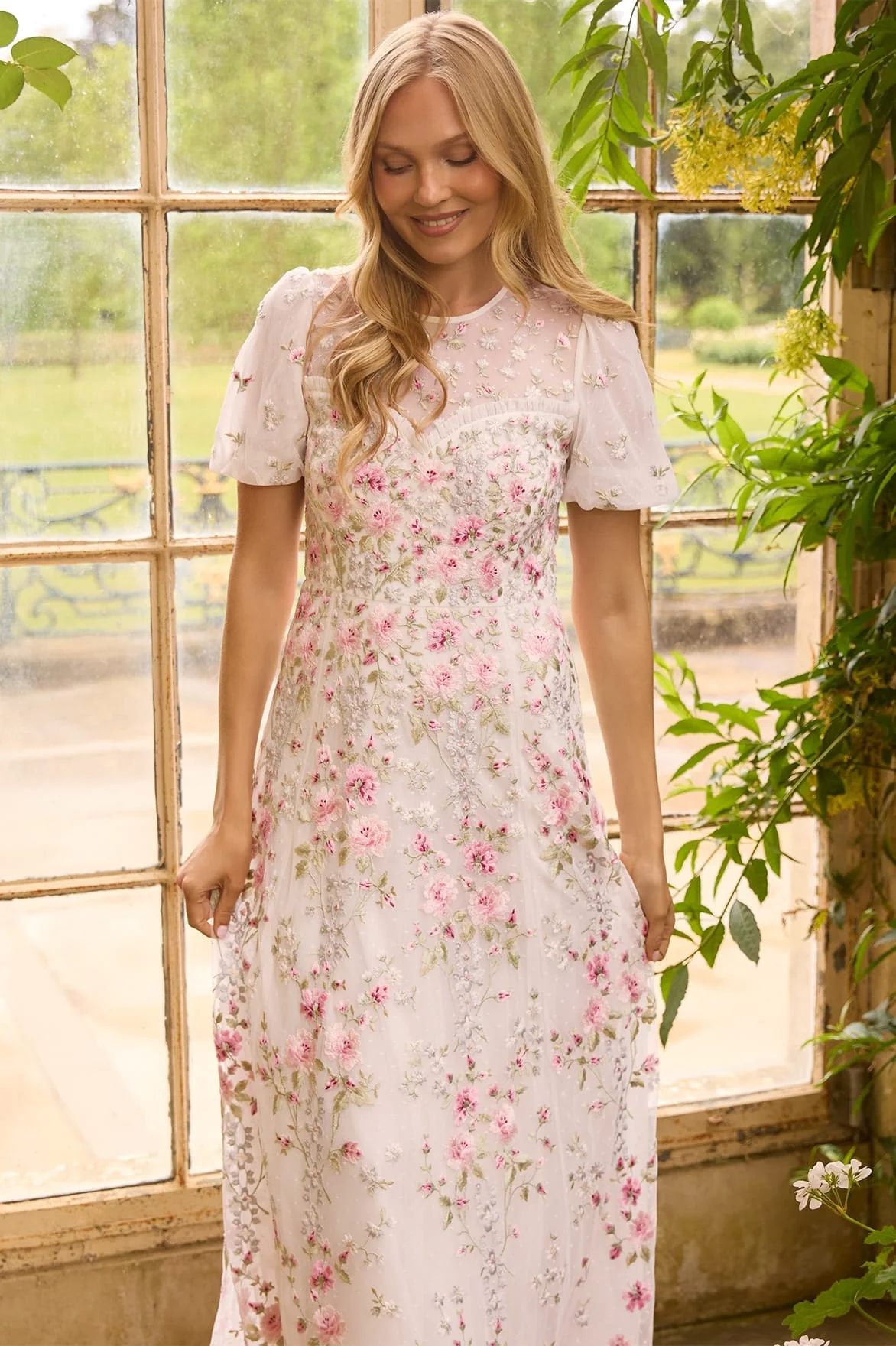 Garden Rose Short Sleeve Ankle Gown - Image 7