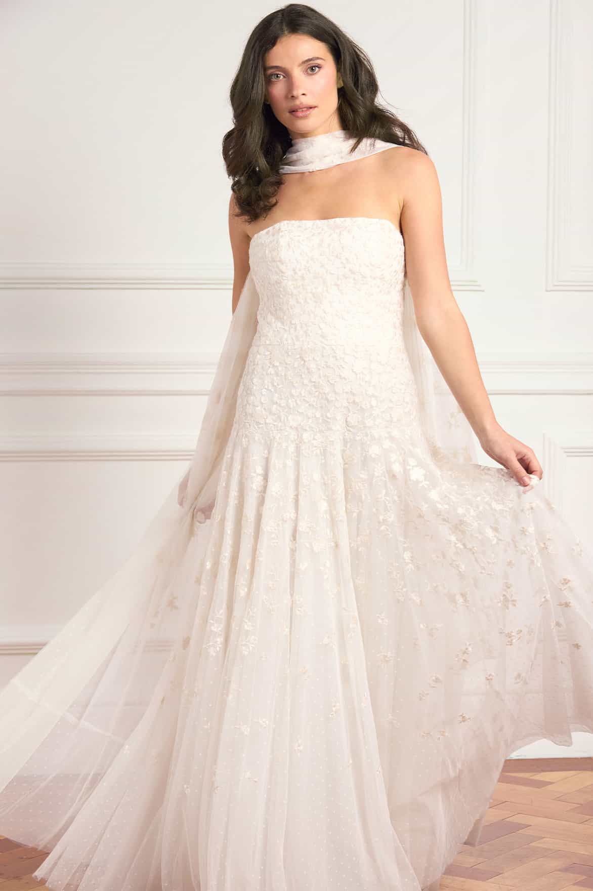 Lea Ditsy Strapless Cape Gown - Image 2