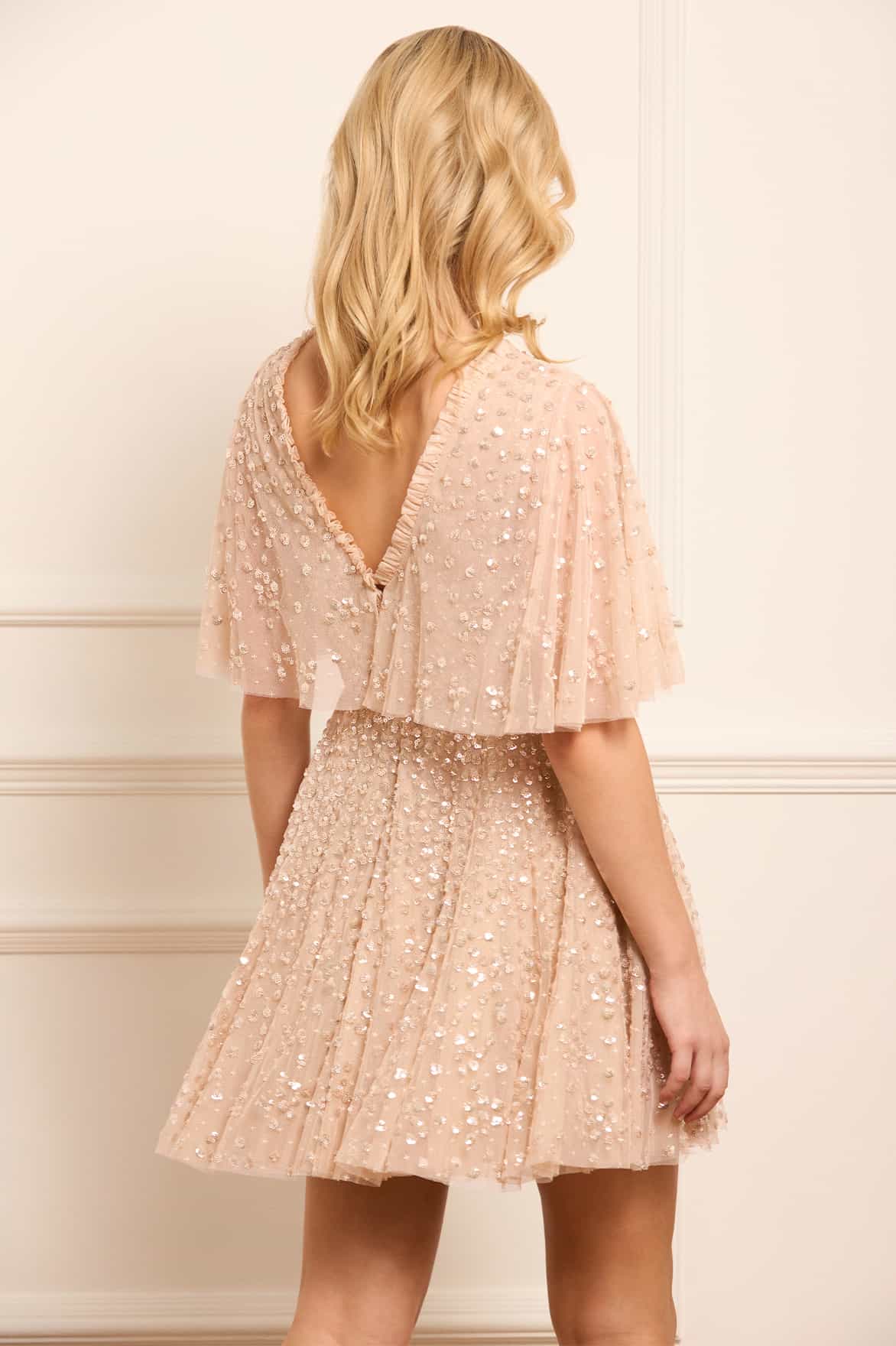 Leila Dot V-Neck Cape Mini Dress - Image 4