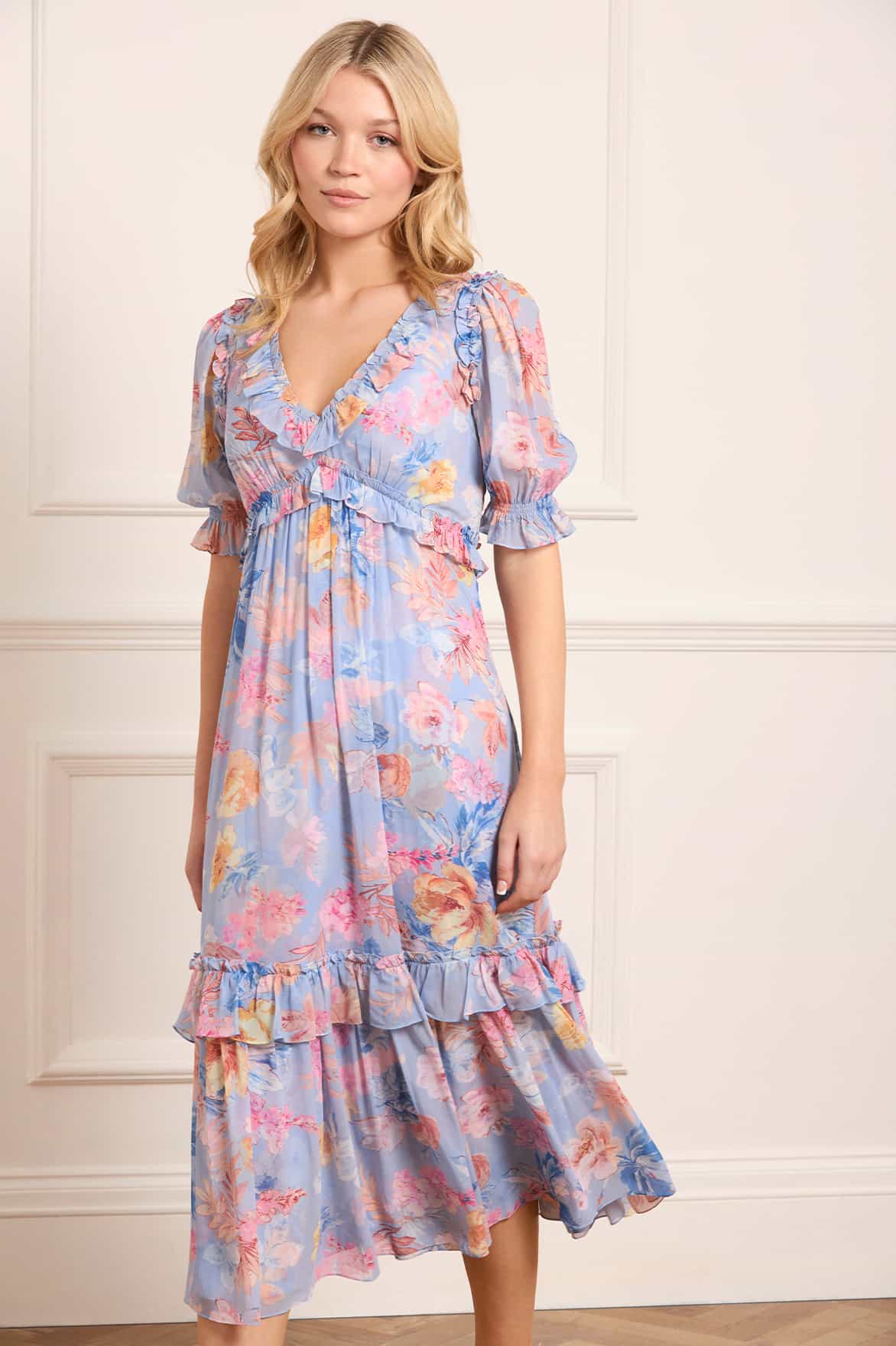 Mariannes Floral Chiffon Short Sleeve Ballerina Dress - Image 2