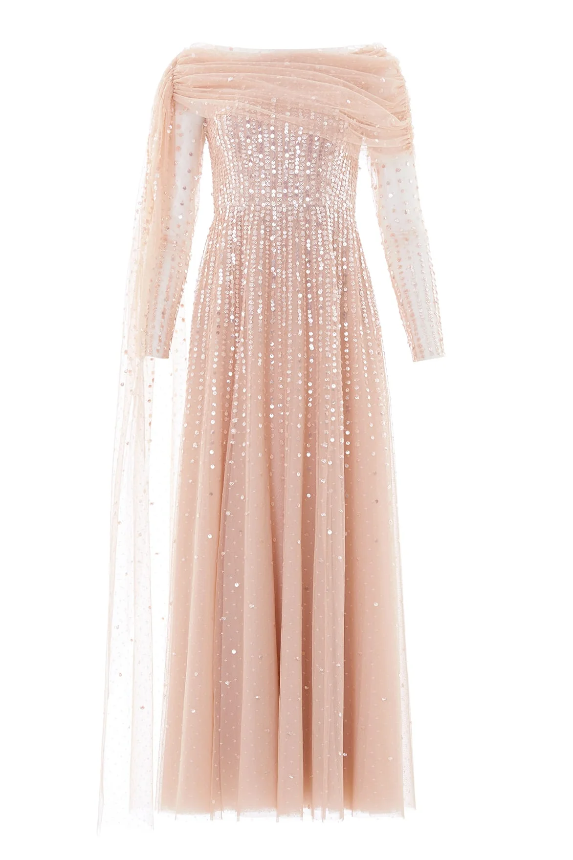 Moonlight Sequin Draped Long Sleeve Gown - Image 2