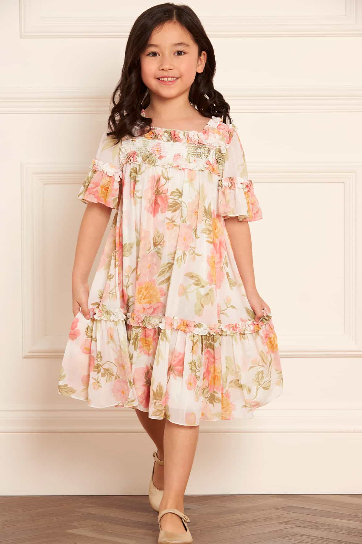 Peony Primrose Chiffon Bella Kids Dress - Image 2
