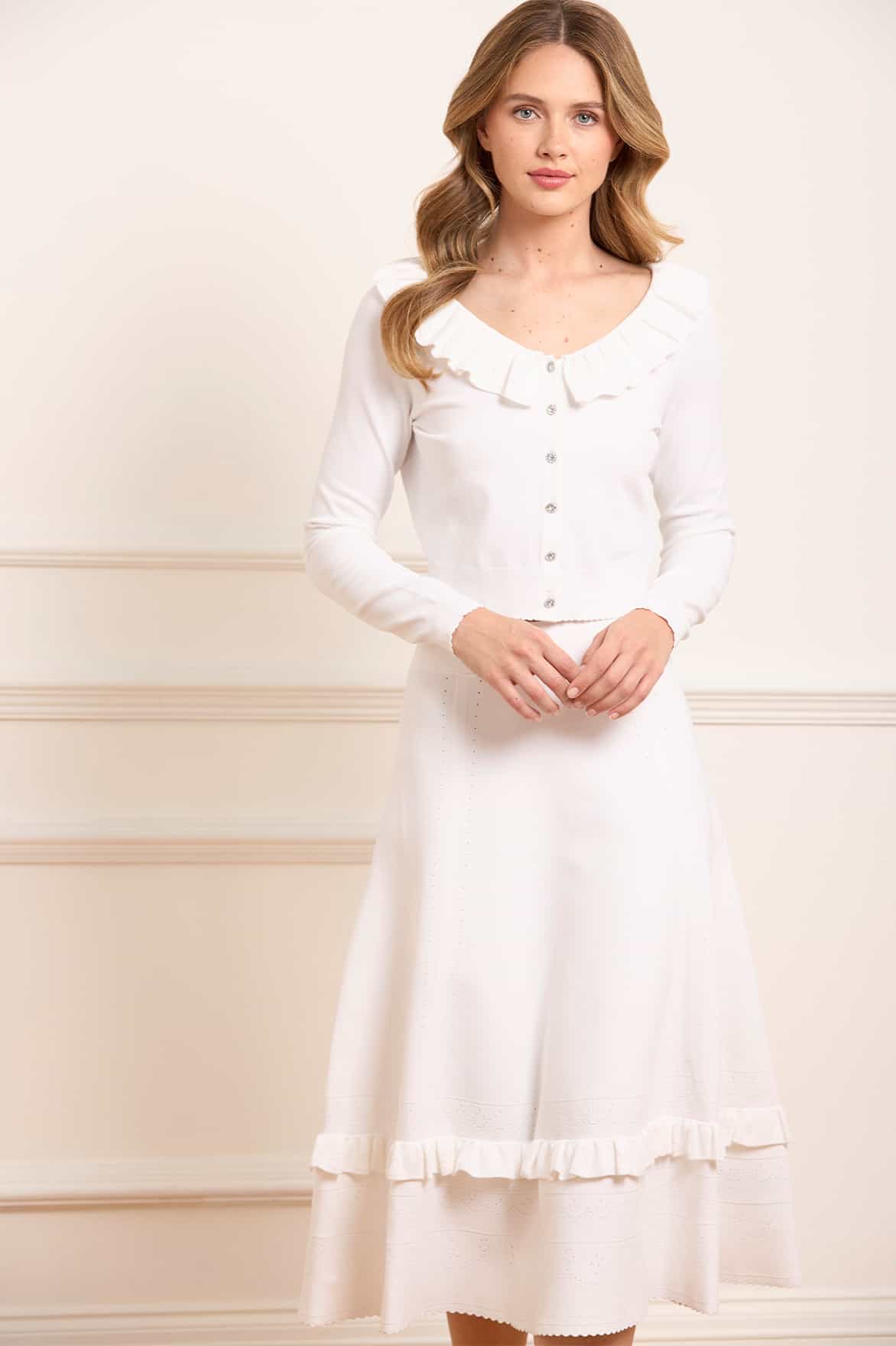 Pointelle Trim Knit Short Cardigan - Image 3