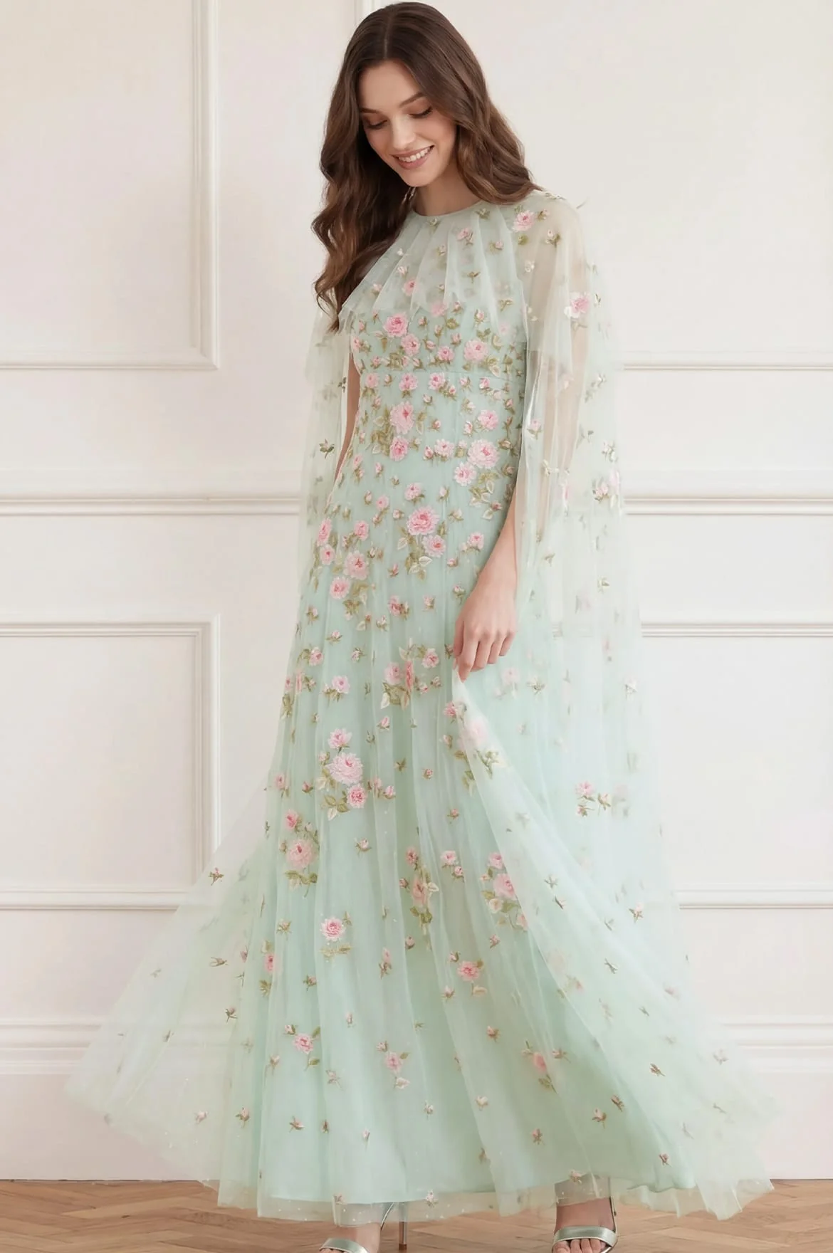 Rose Bloom Cape Gown