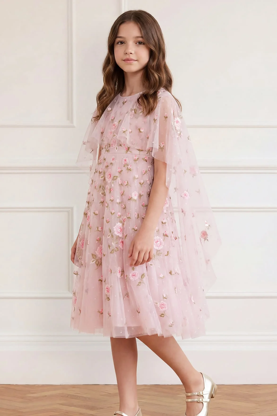 Rose Bloom Cape Kids Dress - Image 3