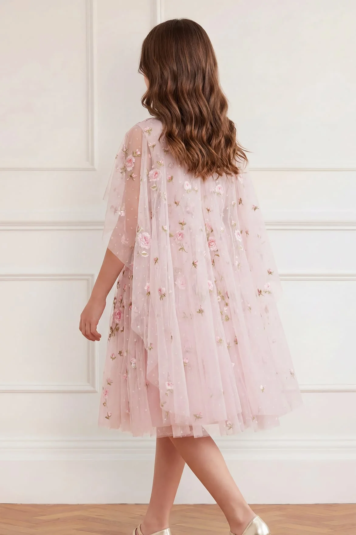 Rose Bloom Cape Kids Dress - Image 4