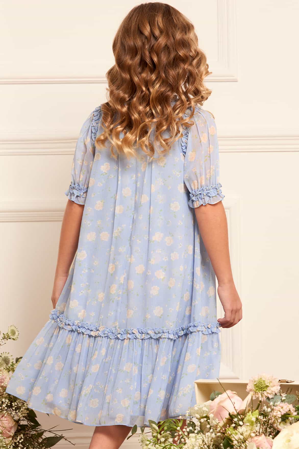 Rose Ditsy Chiffon Short Sleeve Kids Dress - Image 3