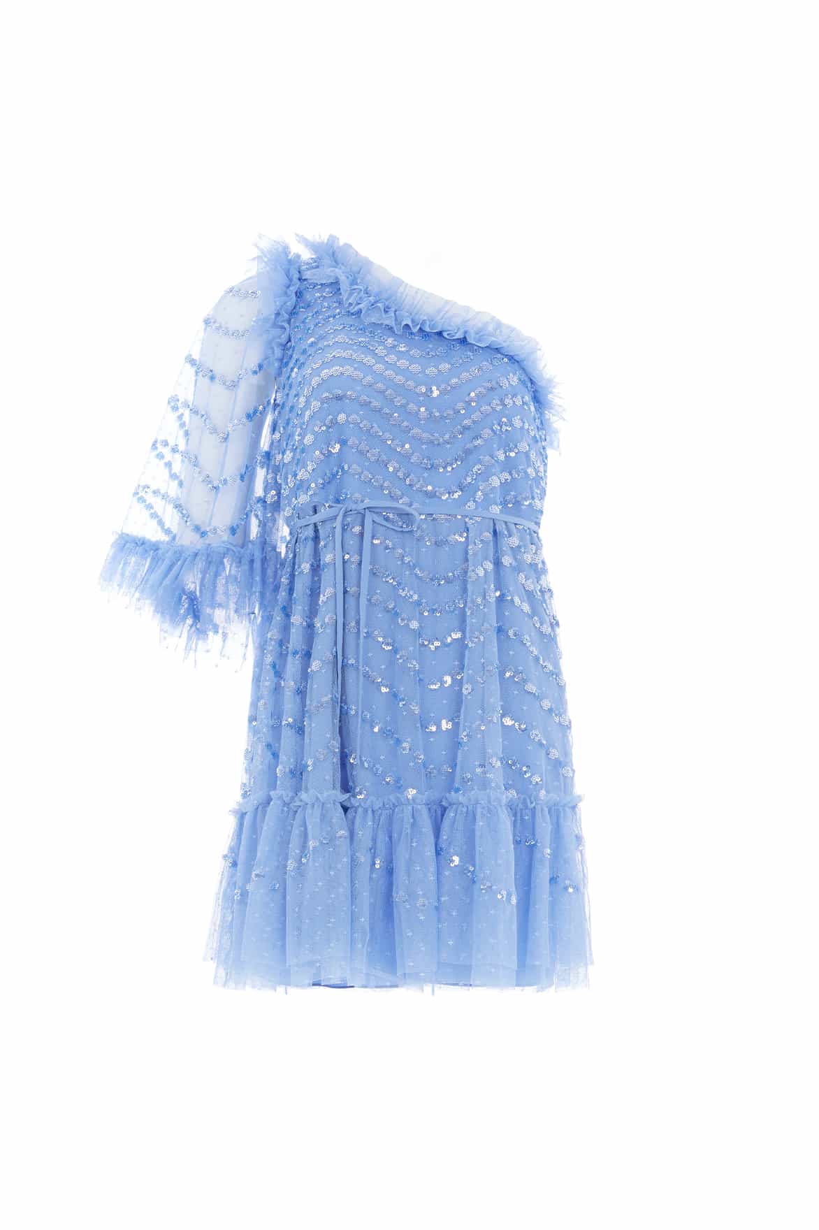 Shimmer Wave Gloss One-Shoulder Micro Mini Dress - Image 3