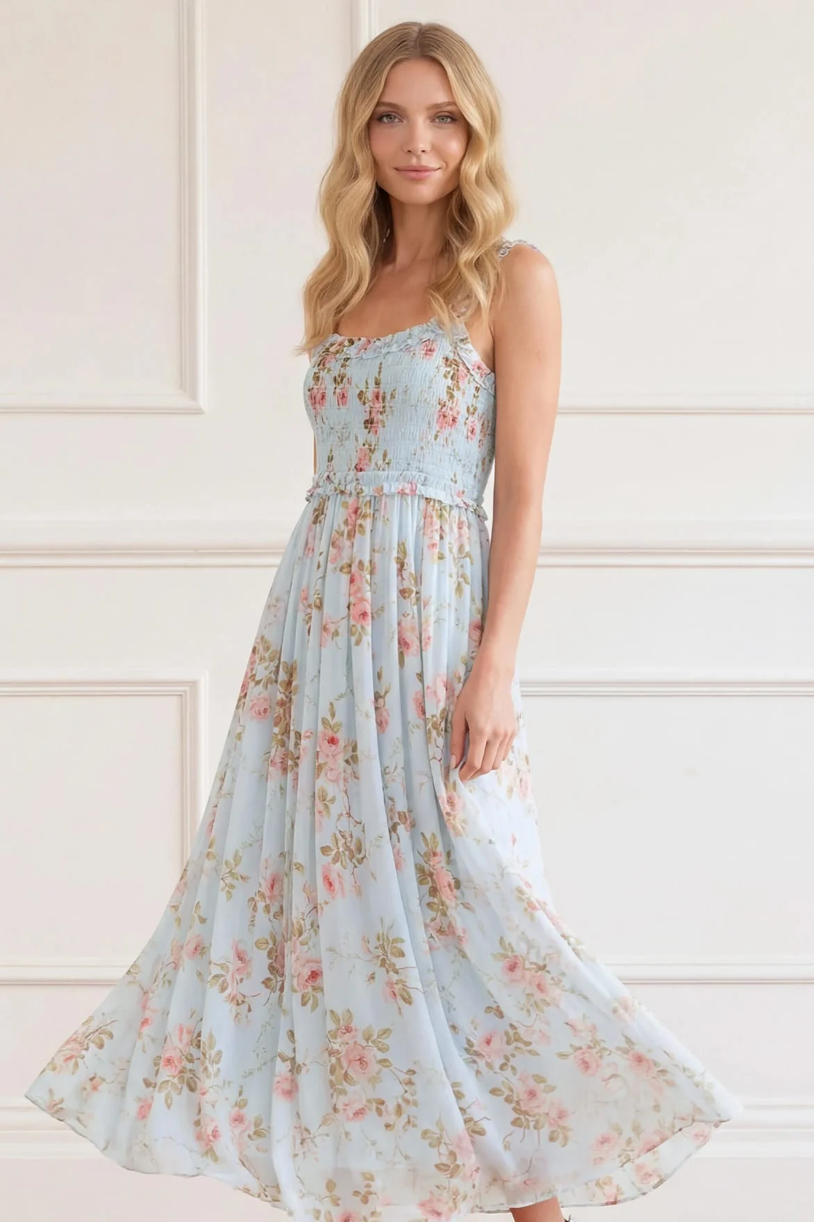 Summer's Rose Chiffon Smocked Cami Ankle Gown - Image 4