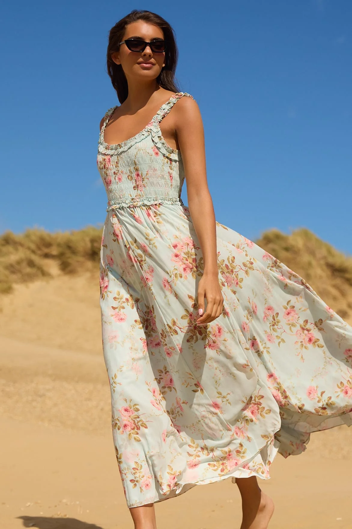 Summer's Rose Chiffon Smocked Cami Ankle Gown - Image 7