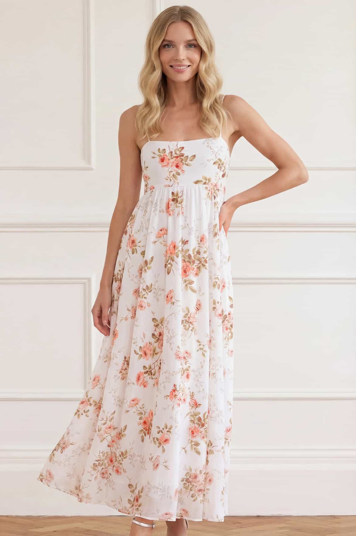 Summer's Rose Linen Blend Cami Ankle Gown - Image 2