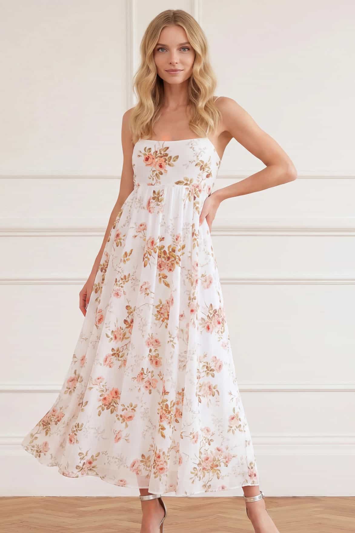 Summer's Rose Linen Blend Cami Ankle Gown - Image 4