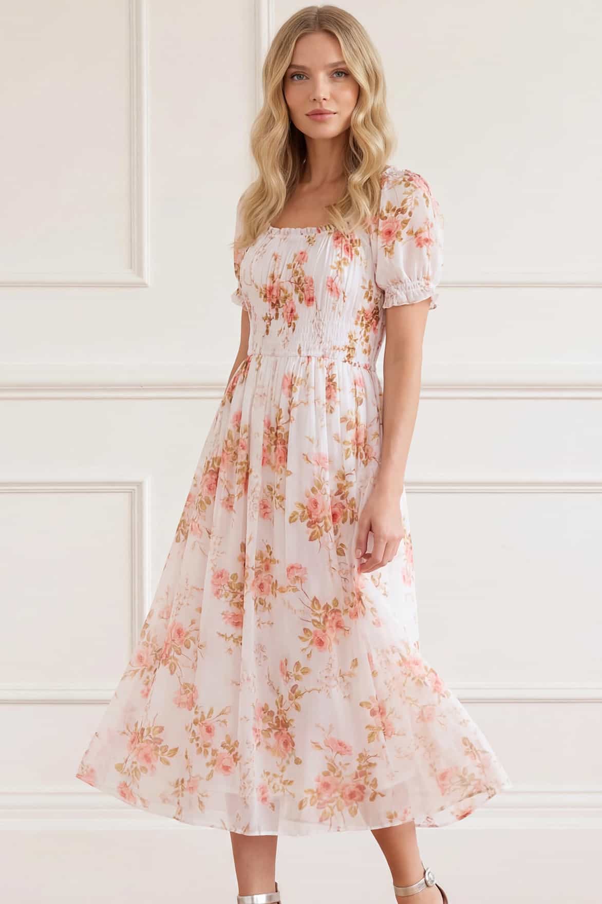 Summer's Rose Shirred Short Sleeve Ballerina Dress - Image 2