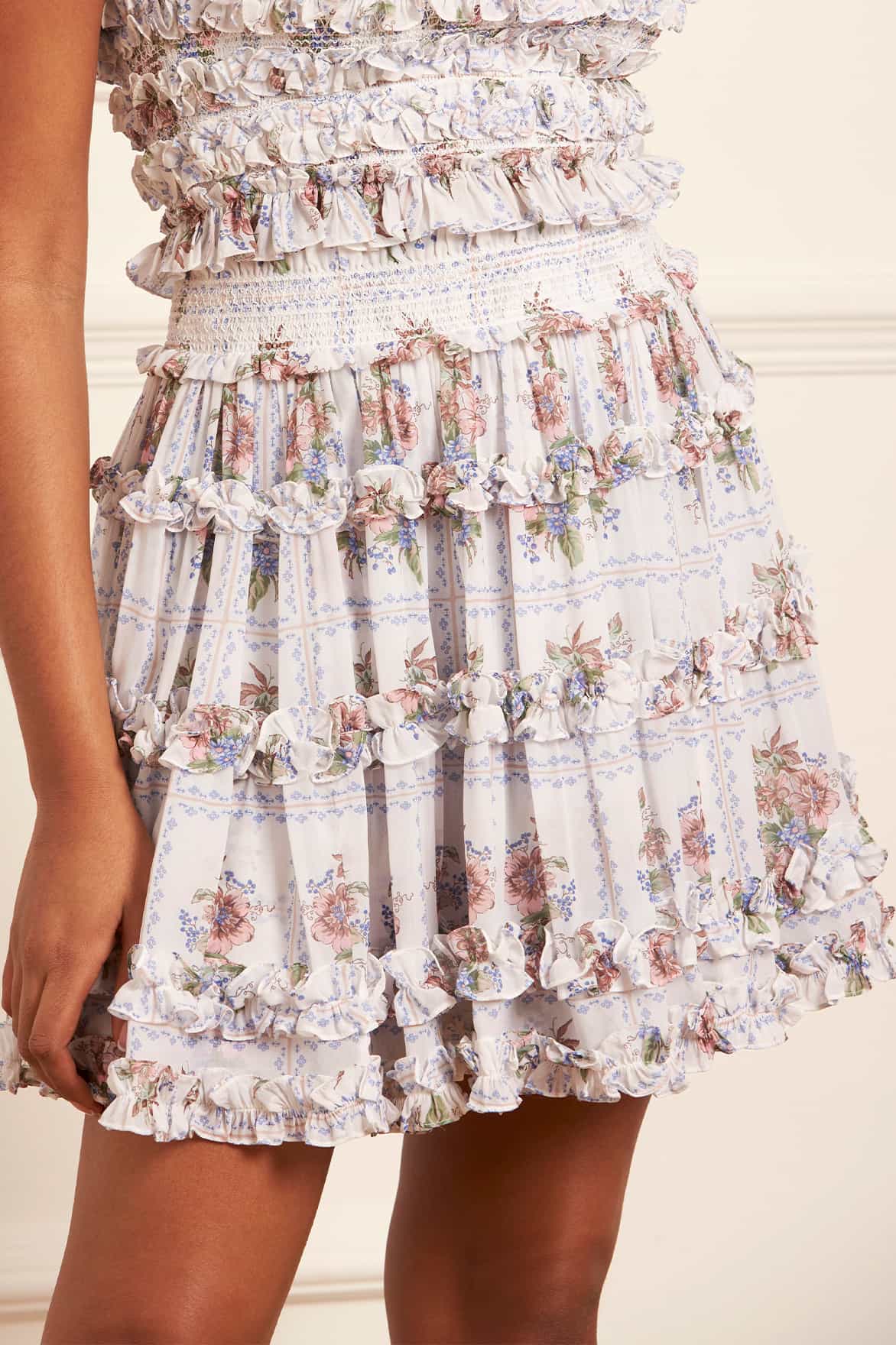 Tiled Blooms Chiffon Smocked Micro Mini Skirt - Image 5