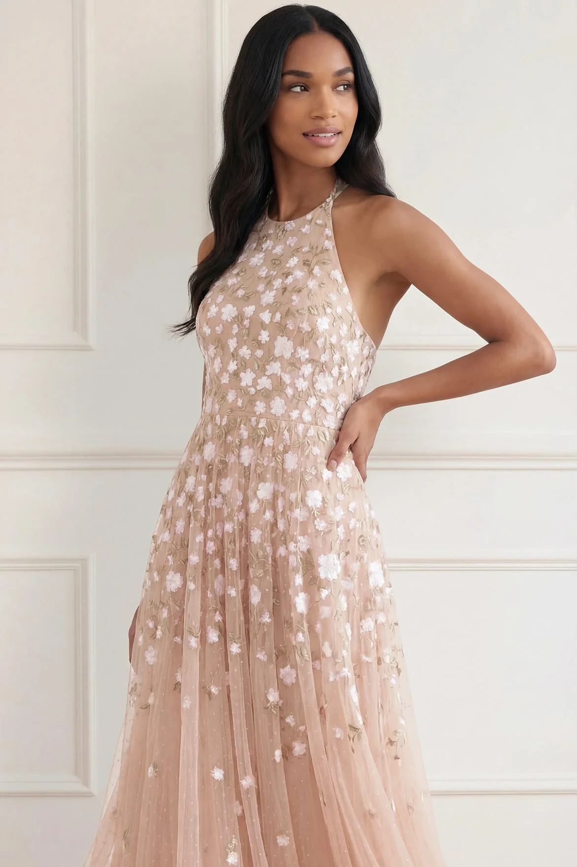 Trailing Roses Halter-Neck Ankle Gown - Image 3