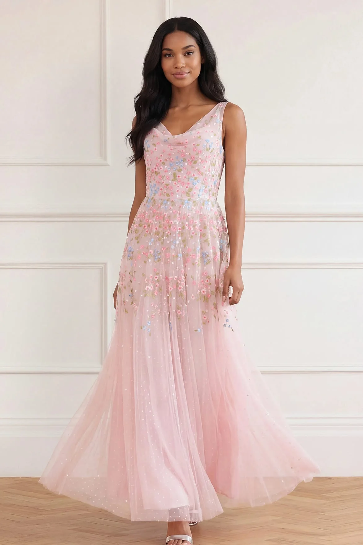 Versailles Ditsy Cowl Neck Gown - Image 3