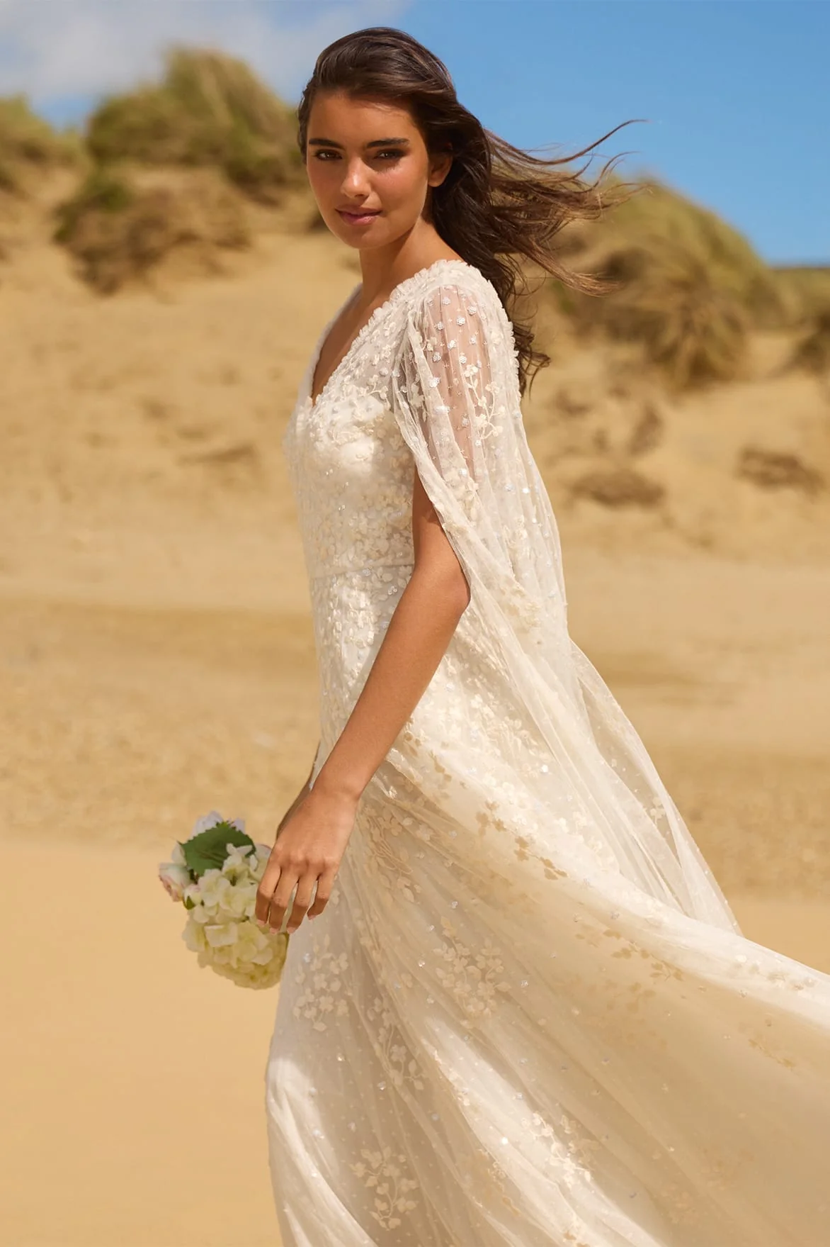 Versailles Ditsy V-Neck Cape Sleeve Ankle Gown - Image 8