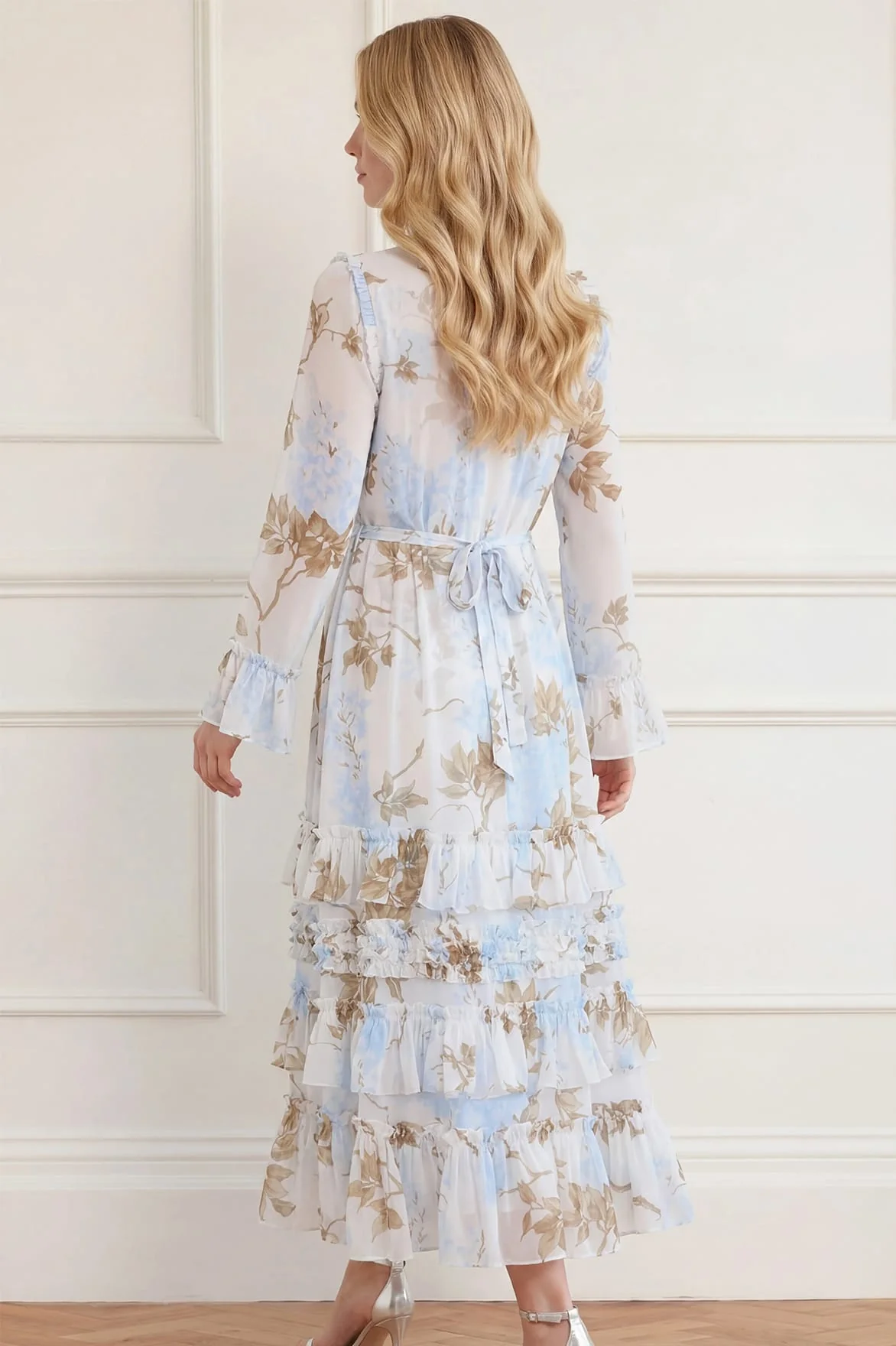 Wisteria Chiffon Round Neck Ankle Gown - Image 6