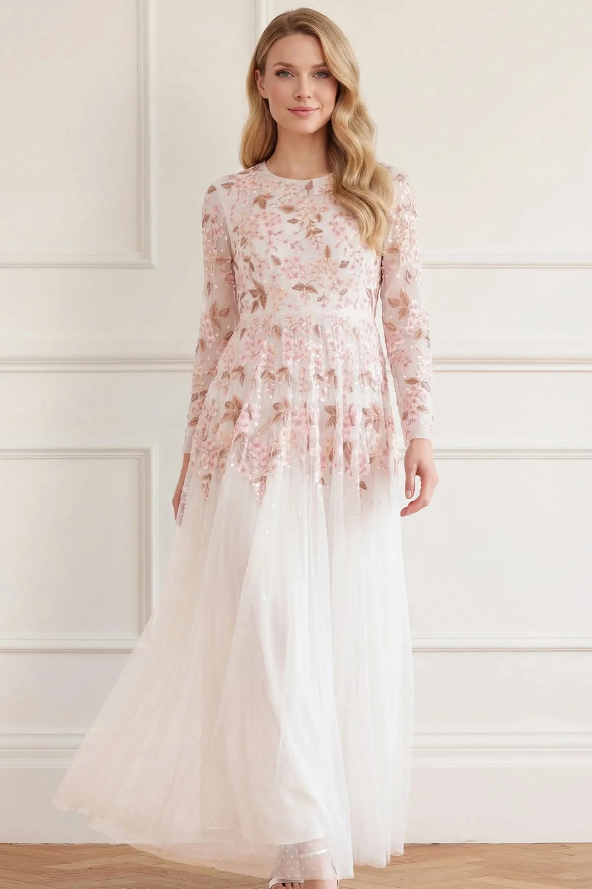 Wisteria Dot Long Sleeve Gown