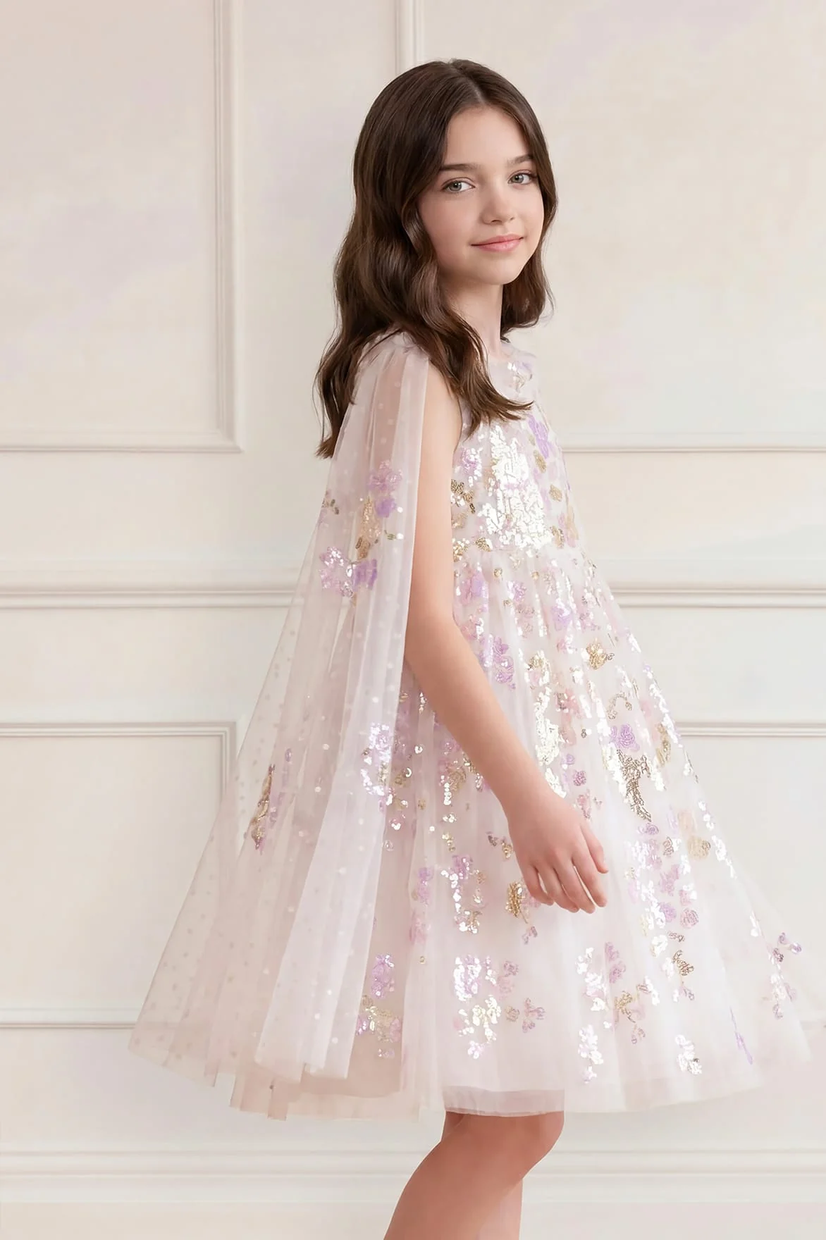Wisteria Sequin Cape Kids Dress - Image 3